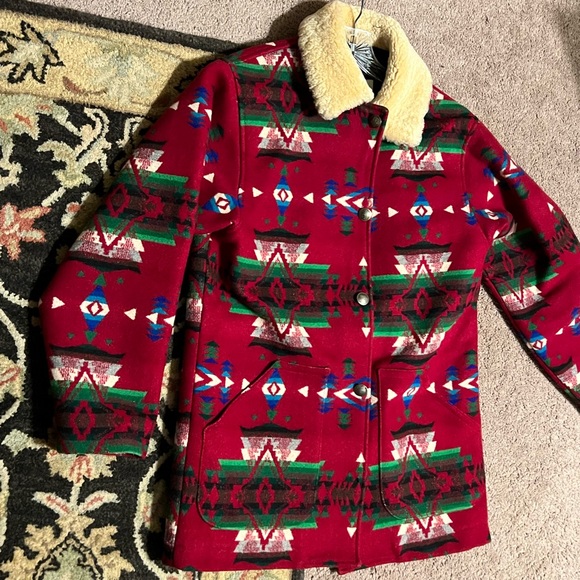 SOLD!!! M Pendleton Wool Shearling Indian Blanket Coat - Picture 11 of 14